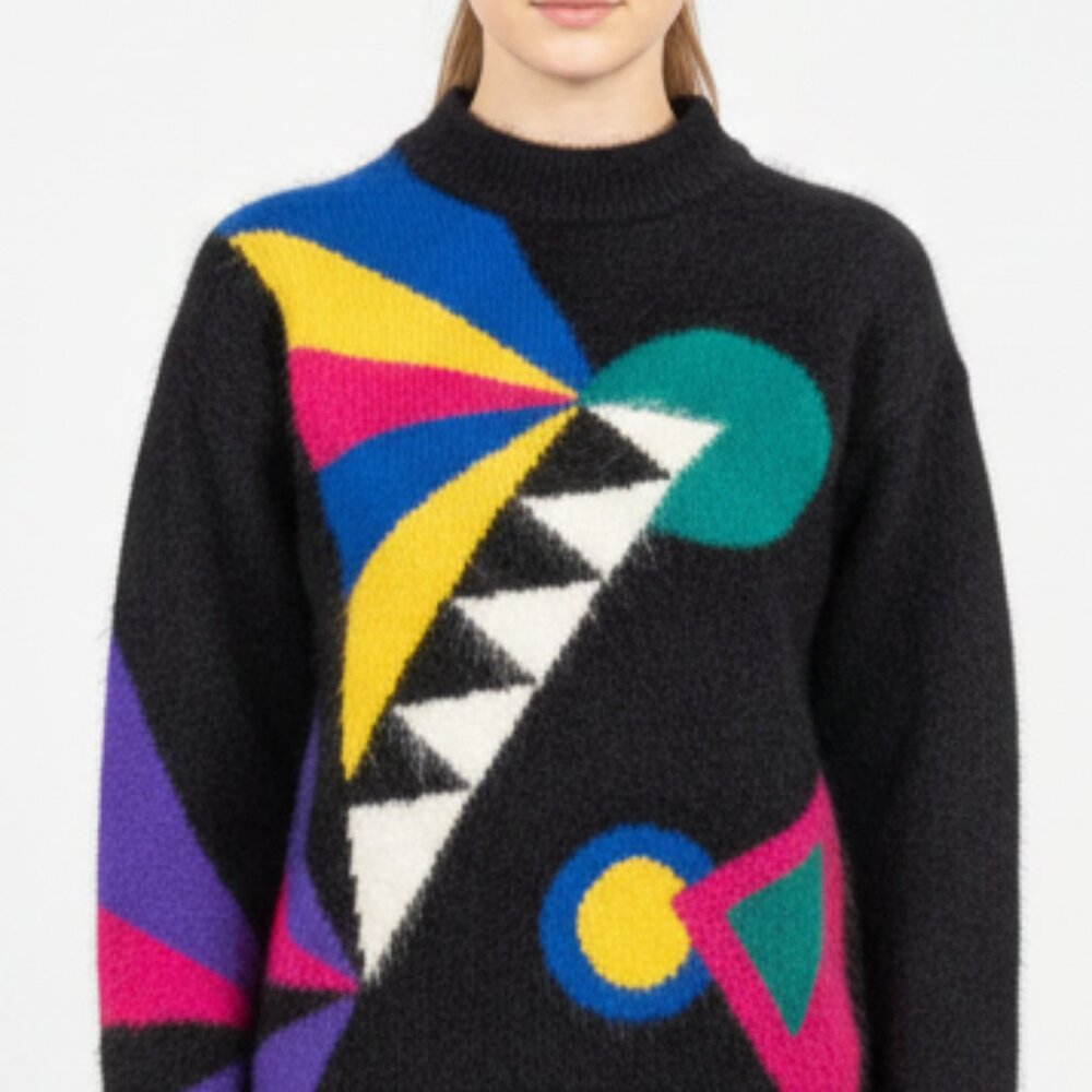 Vintage Raffaella Angora Wool Sweater 80s 90s Bold Abstract Graphic Knit Small